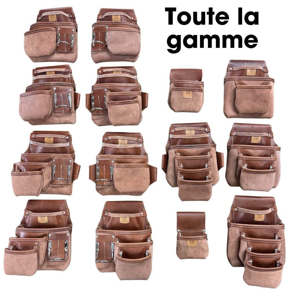 Sac à clou en cuir DM-355CN-PLUS-T: 6 poches, étuis latéraux.