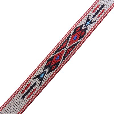 3/4 red woven strip with beige background (5ft.)