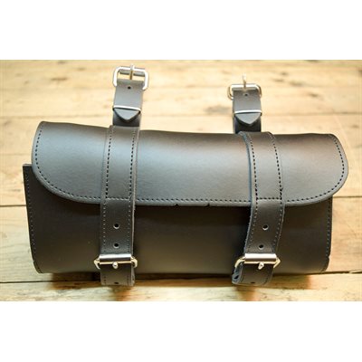 Motorcycle tool case in full grain black leather.