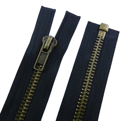 Canzip #10 auto zipper, 36 separable, antique brass tooth, black.