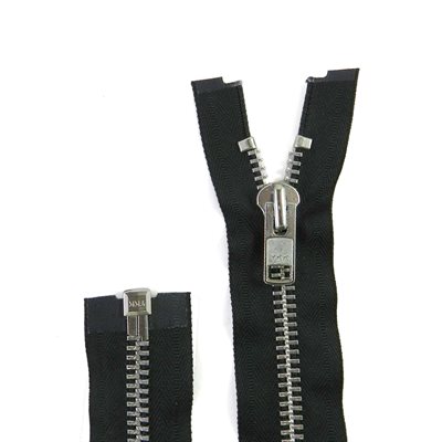 YKK #10 self-zipper, 30 separable, aluminum tooth, tape width 3/4, black.