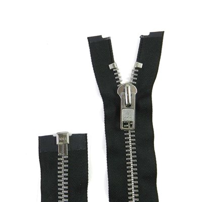 Zipper, YKK #10 30 separable, aluminum tooth, width 3/4, black.