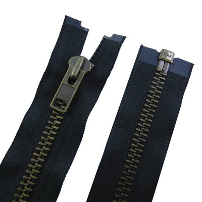 YKK #10, 30 separable auto zipper, antique brass tooth, black.