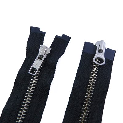 YKK #5, 36 separable, 2-way auto zipper, nickel tooth, black.