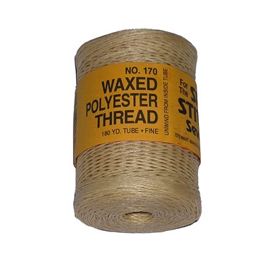 Fine speady awl natural waxed poly thread.