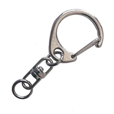 Porte clef chaîne et mousqueton rotatif 27mm nickel (100)