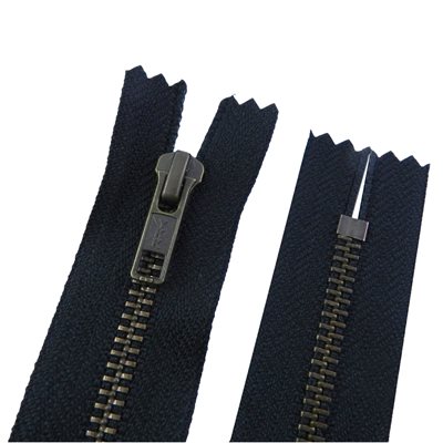 YKK #5, 7 non-separable auto zipper, antique brass tooth.