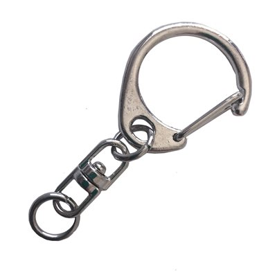 [10655] Porte clef chaîne et mousqueton rotatif 27mm nickel.